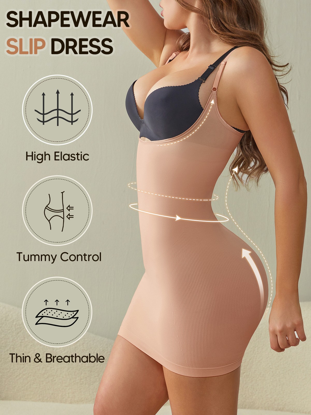 Fajas Women Shapewear Slip Dresses Tummy Control Full Body Shaper Open Bust