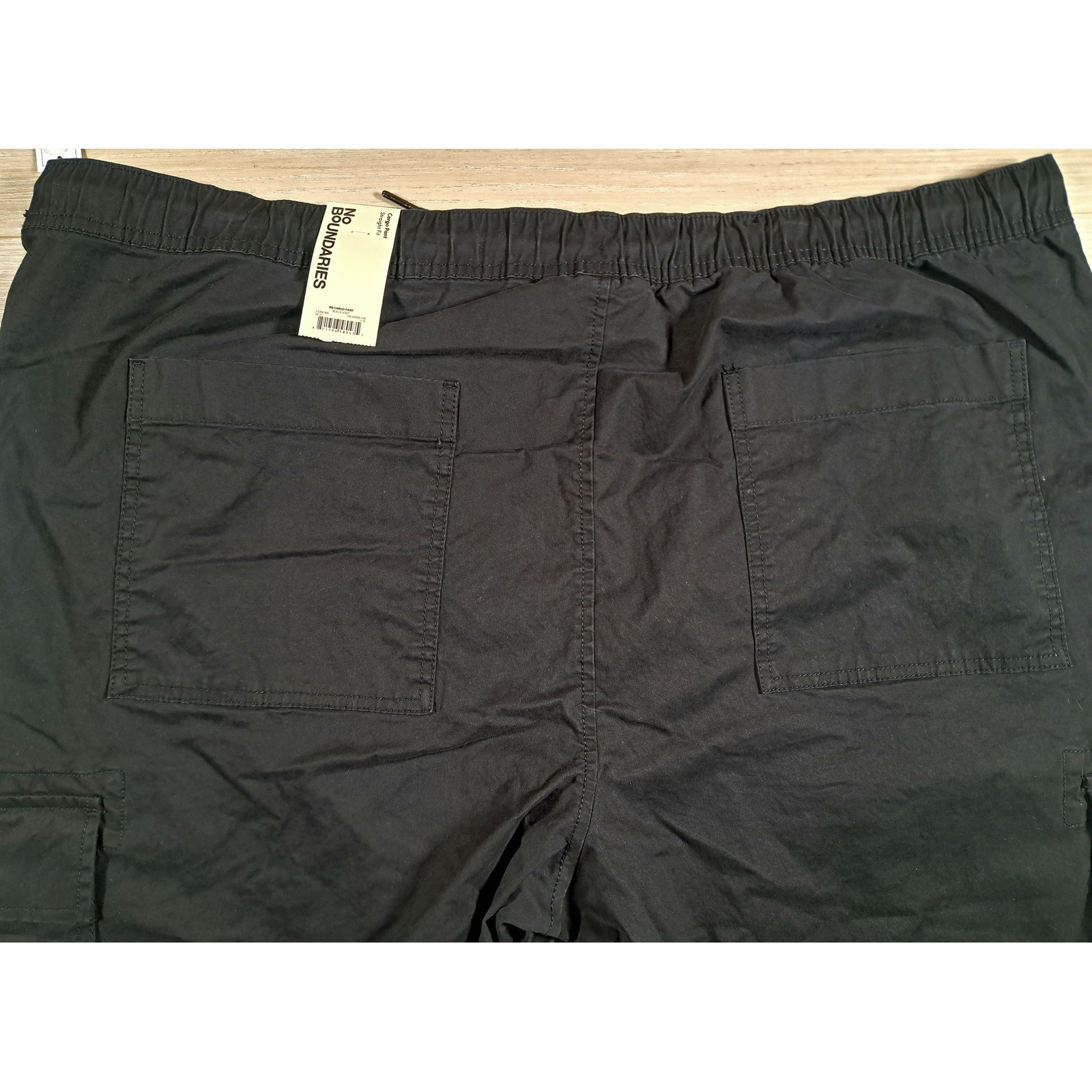 No Boundaries Mens Black Cargo Pants Straight Fit Elastic Waist 2XL 44-46 NWT