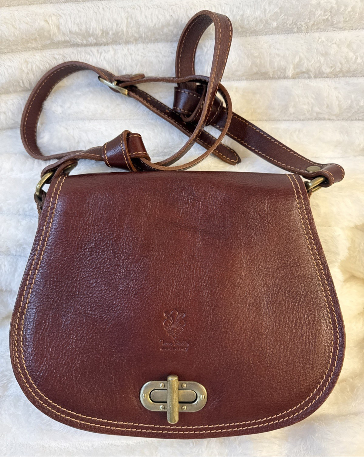 Vera Pelle Italian Florence Leather Saddle Crossbody Vintage Handmade Italy