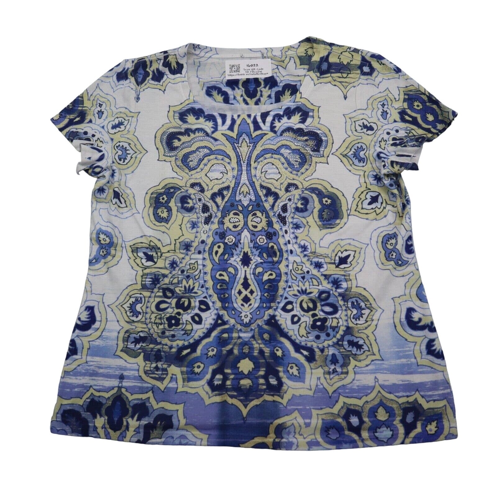 Casual Shirt Womens S Multicolor Floral Scoop Neck Cap Sleeve Pullover Blouse