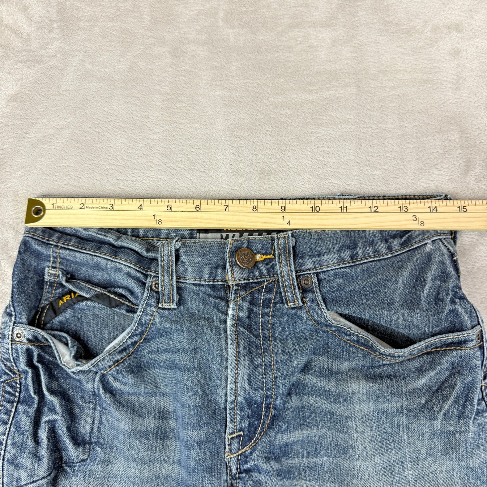 Ariat M4 Jeans Men 28×30 (29×29.75) Blue Rebar Low Rise Bootcut Western Distress