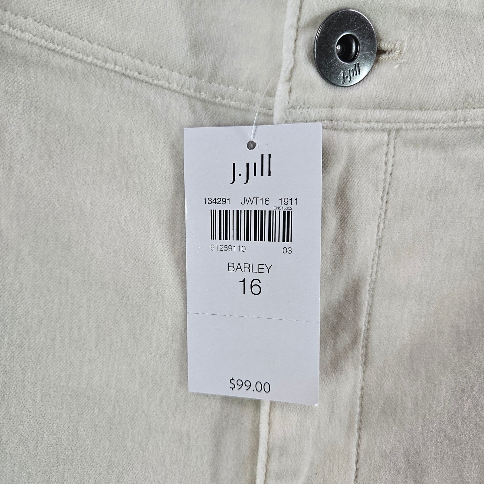 J. Jill Barley Corduroy Pants Womens 16 Cream Off-White Straight Leg JWT16 NEW