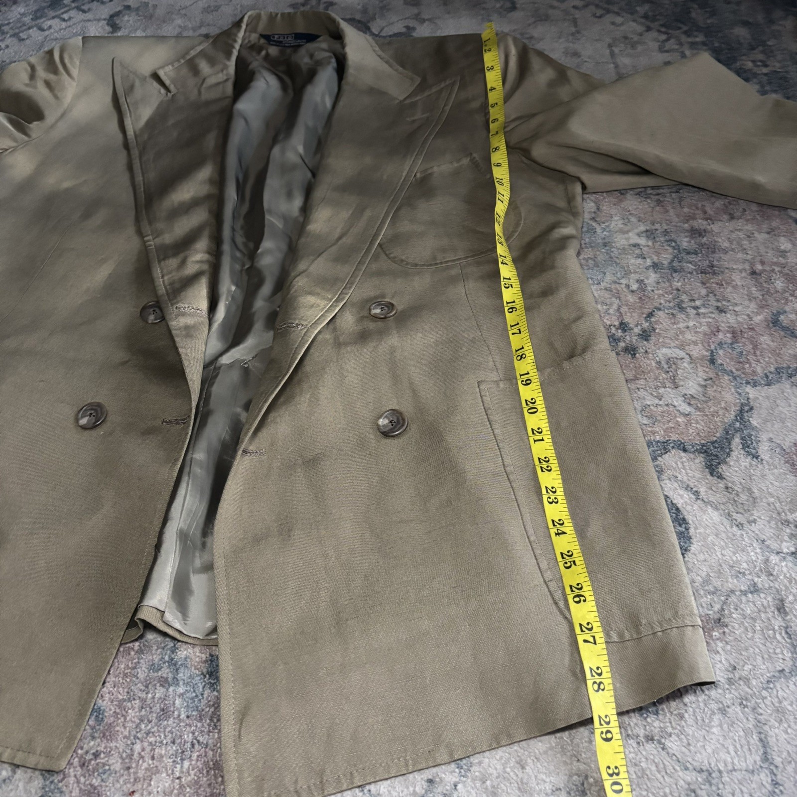 Vintage 90’s Made In USA Double Breasted Polo Ralph Lauren Beige Blazer Size 42R