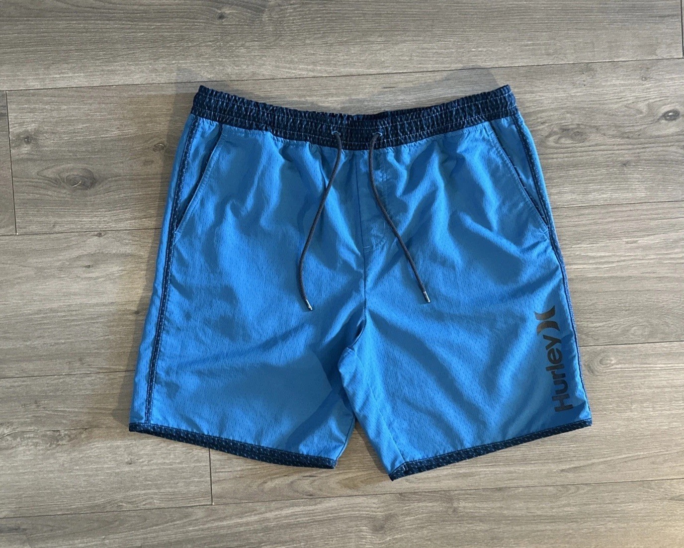 Hurley Mesh Lined Swim Trunks Pockets & Drawstring Mens Large Blue
