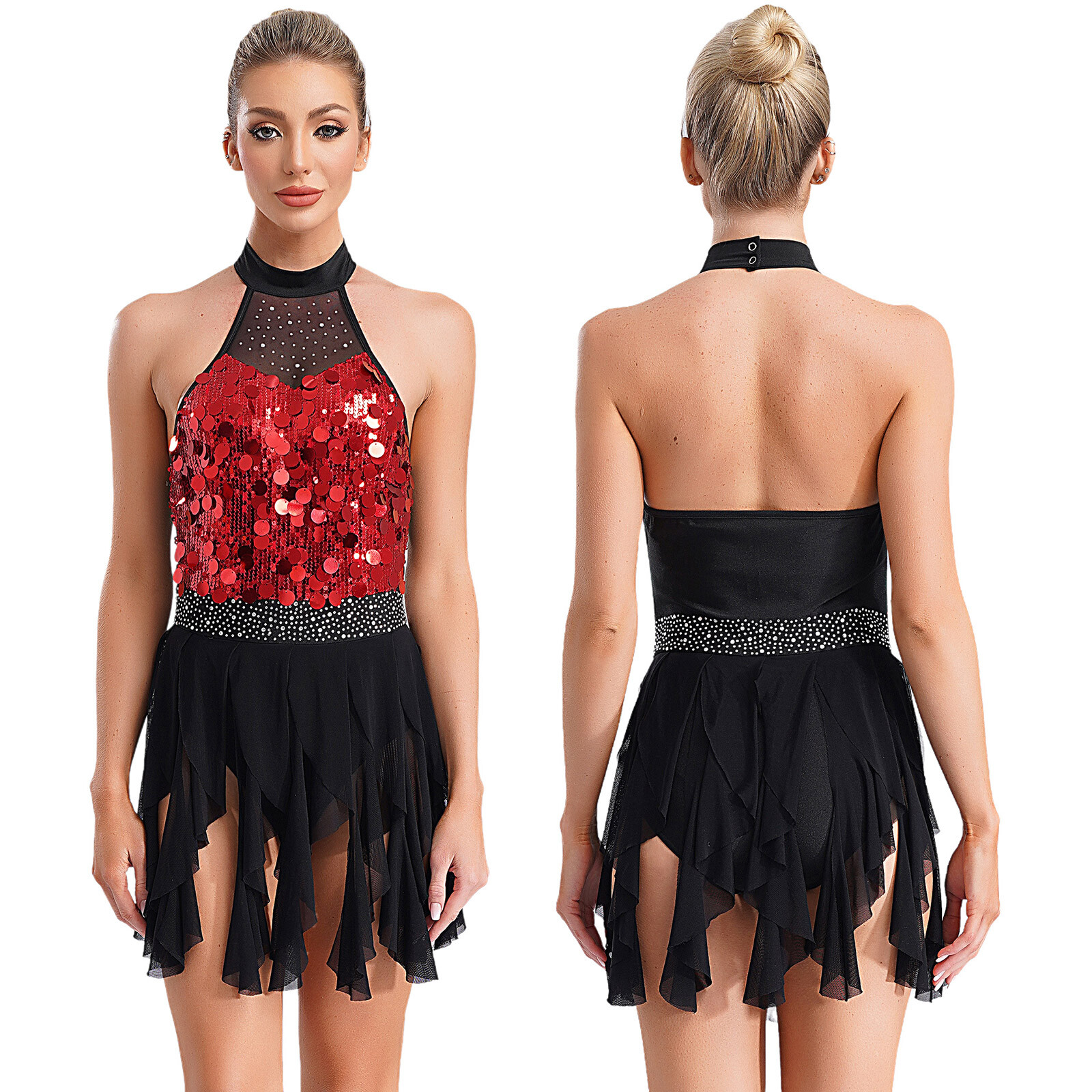 Women~Modern Dance Costume Sleeveless Sequin Tassel Latin Jazz Leotard Bodysuit