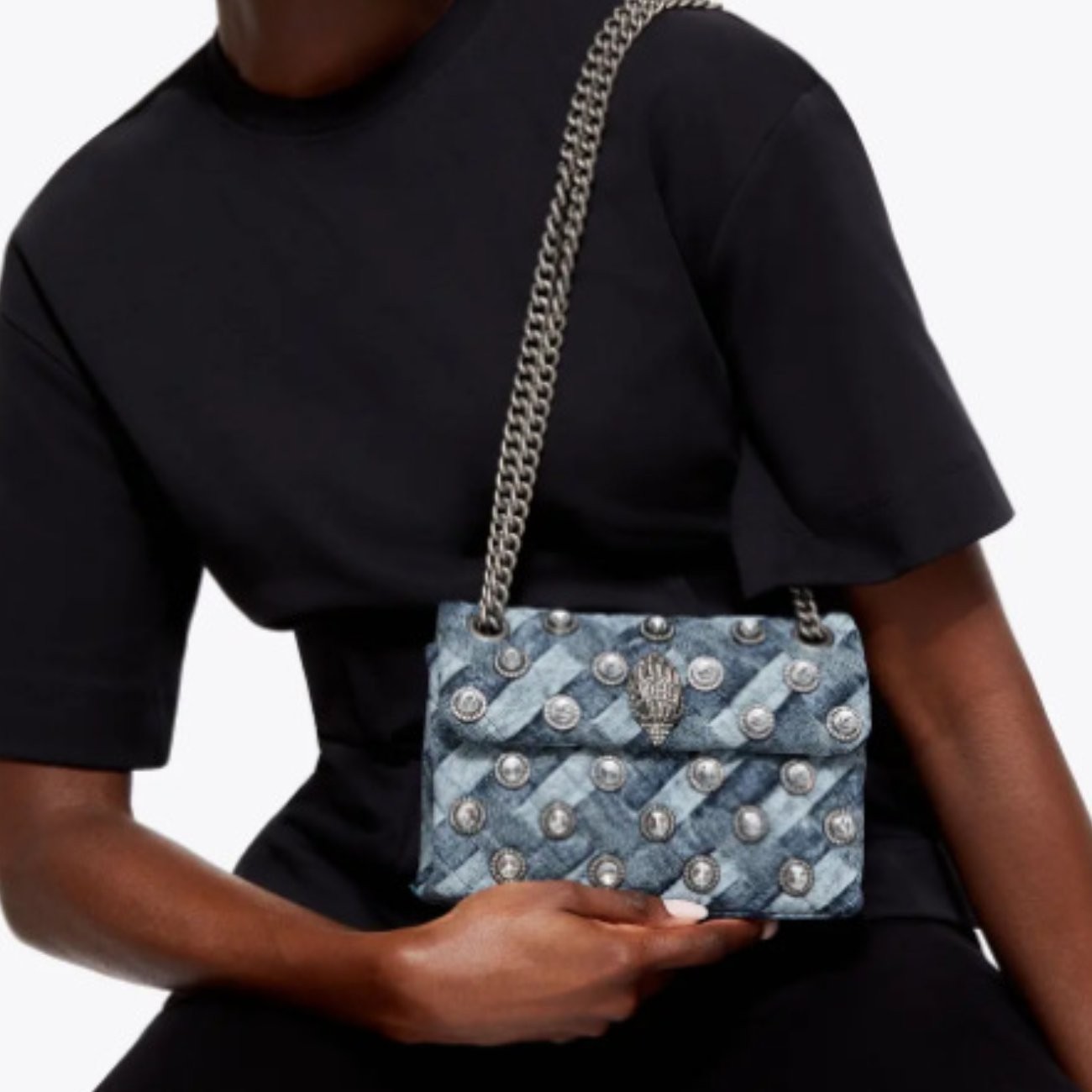 Kurt Geiger London Denim Woven Crossbody Bag Silver Eagle Crystal 20×8×15 cm