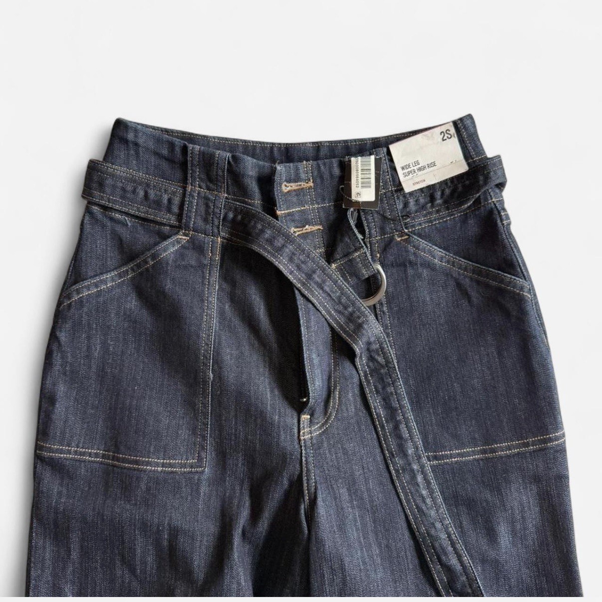 EXPRESS NWT Super High Rise Wide Leg Jeans Belted Dark Wash Women’s 2S 2C
