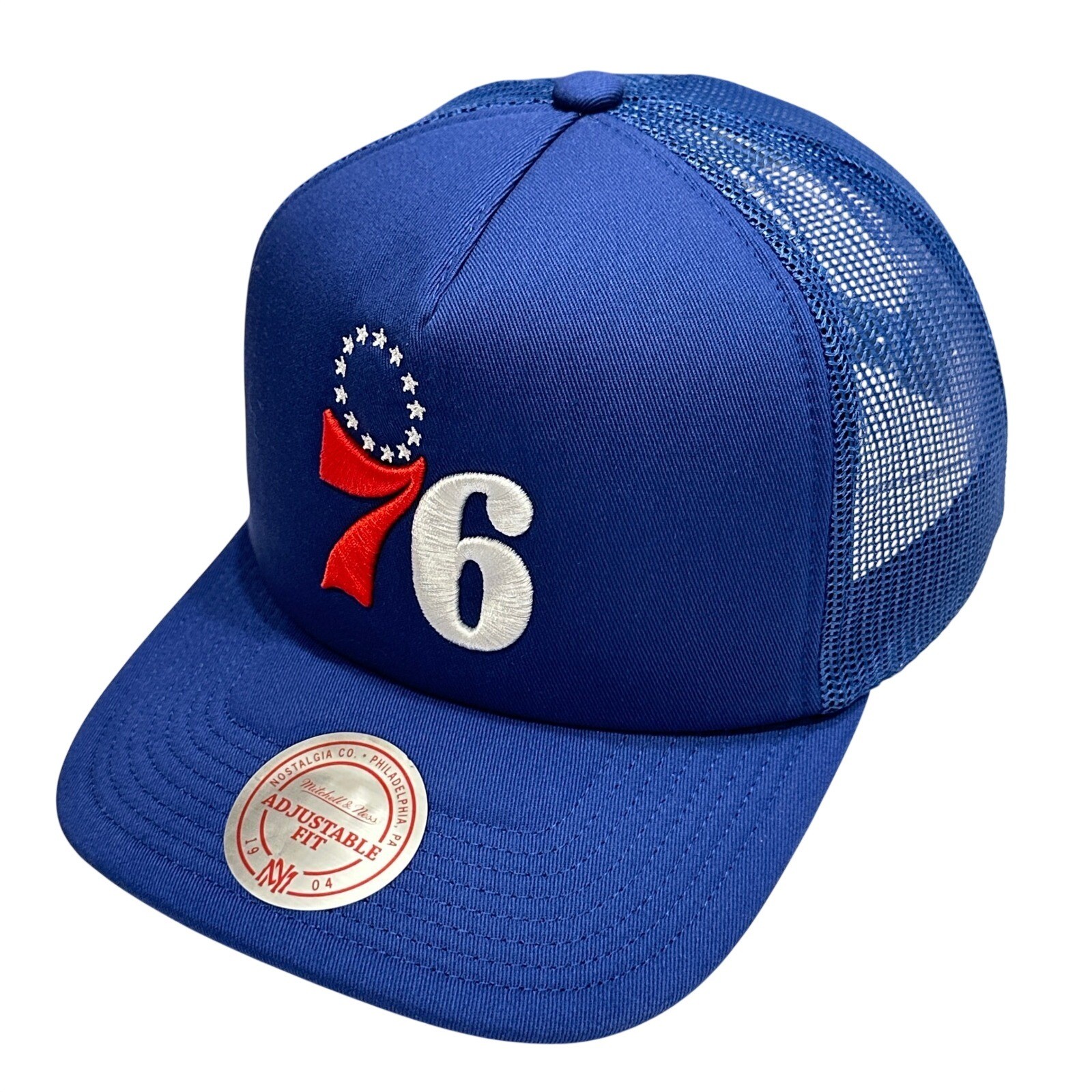 Philadelphia 76ers Mitchell & Ness NBA Evergreen Trucker Hat Snapback Blue New