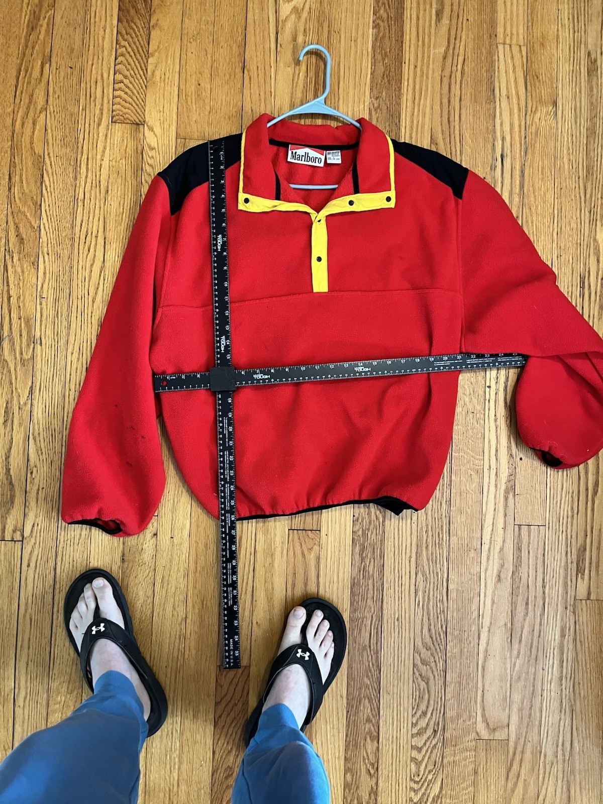 Vintage Marlboro Sweater Mens Size Large Red Fleece Snap Collar Casual Outdoors