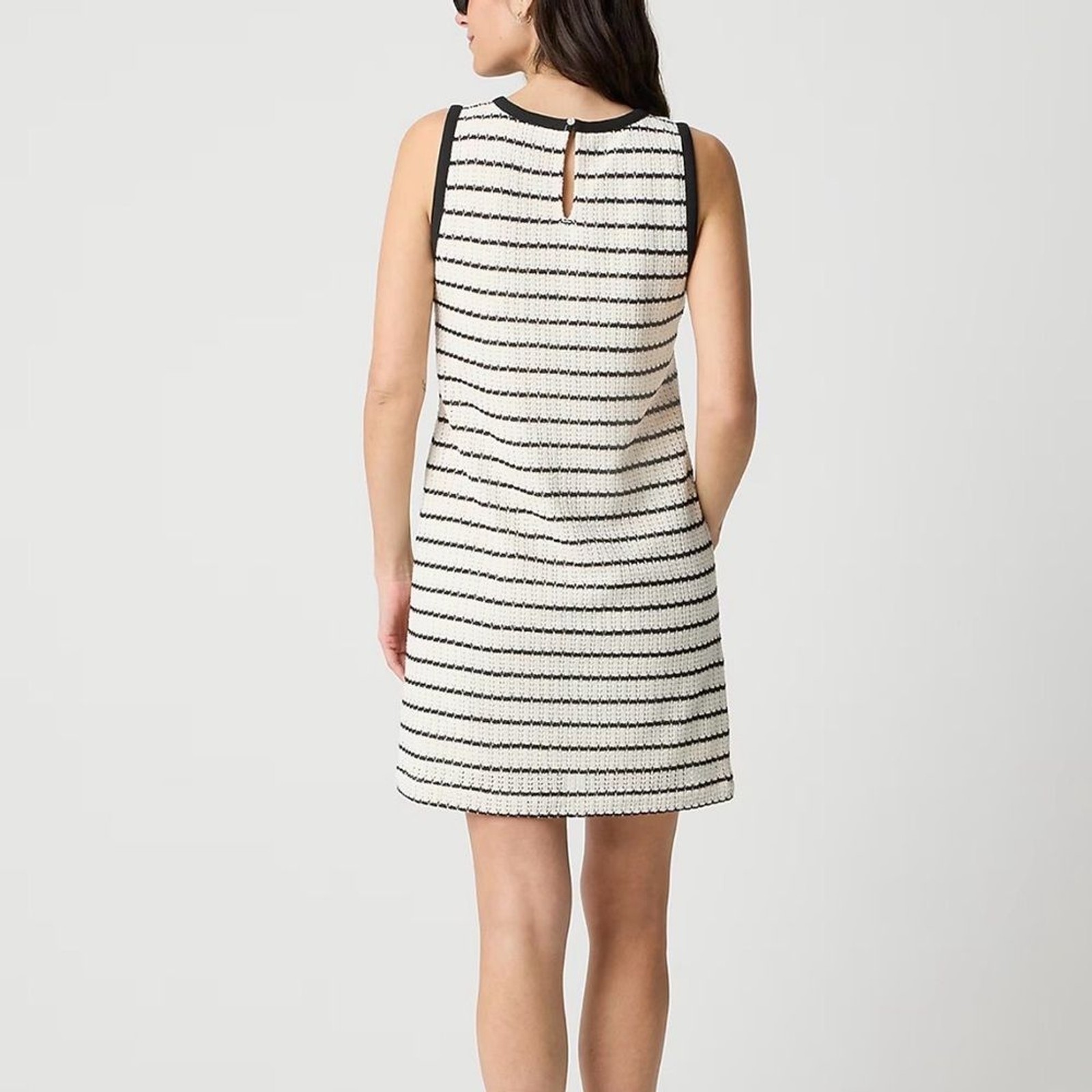 J Crew Textured Stripe Shift Dress Cream Black Knit Large