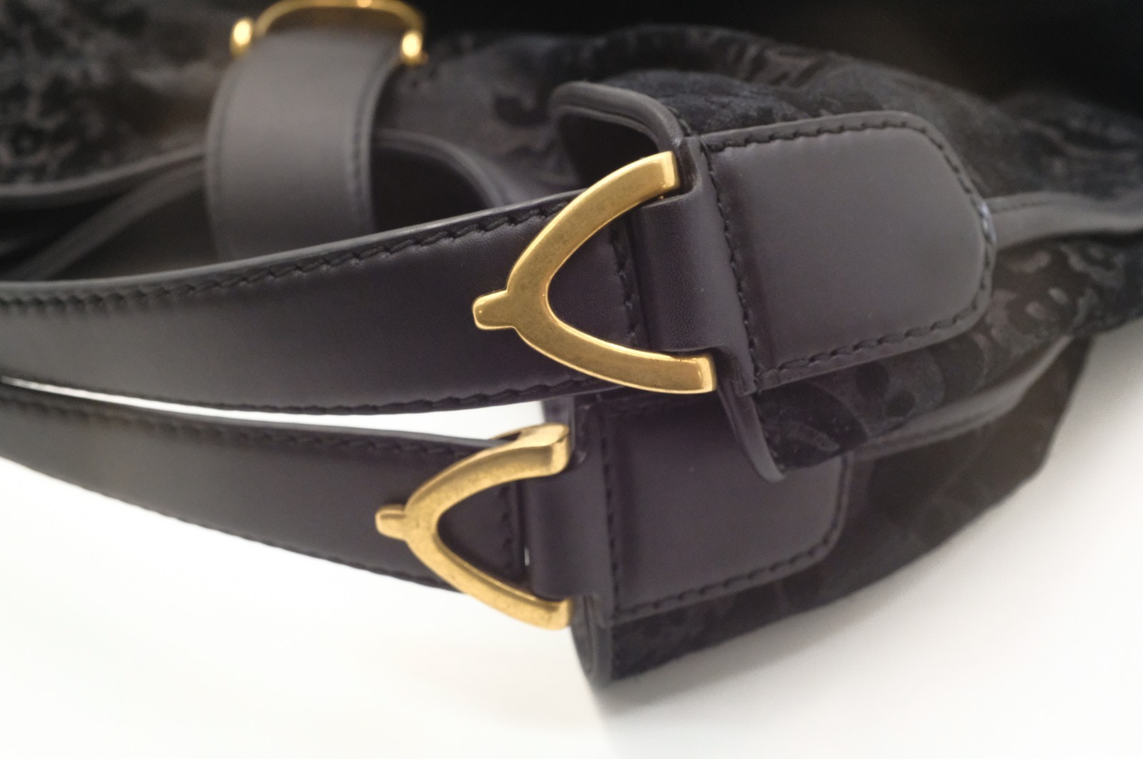 Authentic Gucci Soft Stirrup Tote Bag in Black Suede 296855