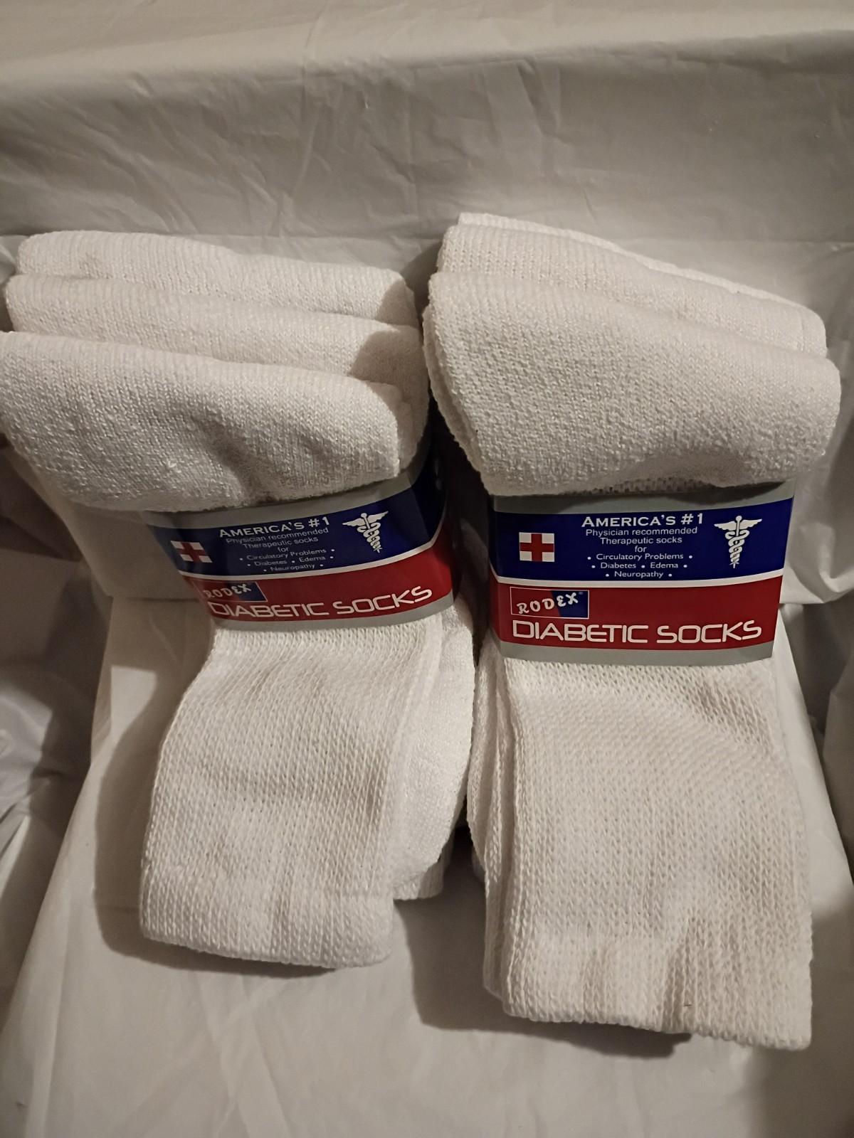 Rodex Therapeutic Crew Socks White Men’s Size 10-13 6 pairs cotton Blend