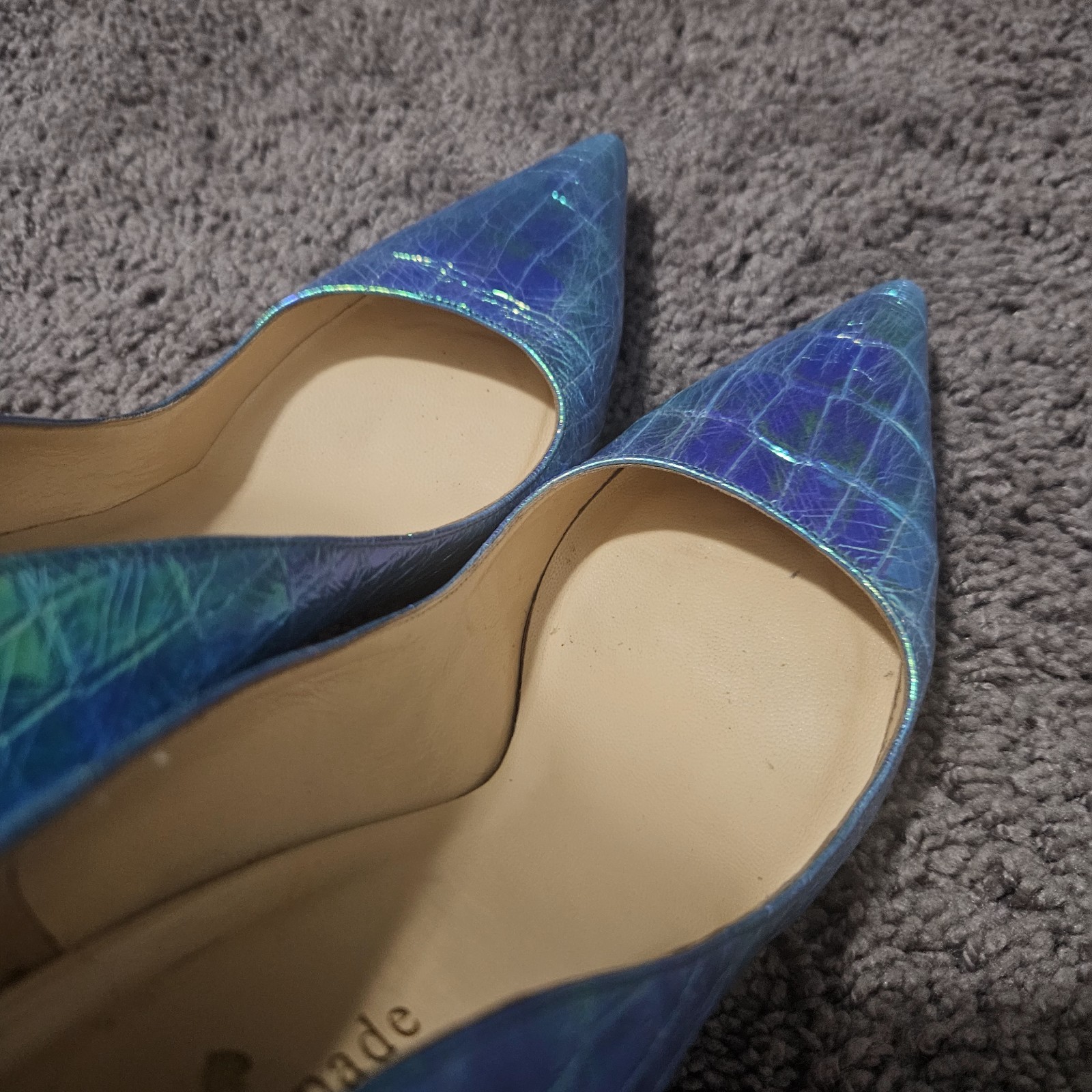 Blue Turquoise Croc Embossed Aquatic Pointy Toe Pump Leather Kate Spade Size 8