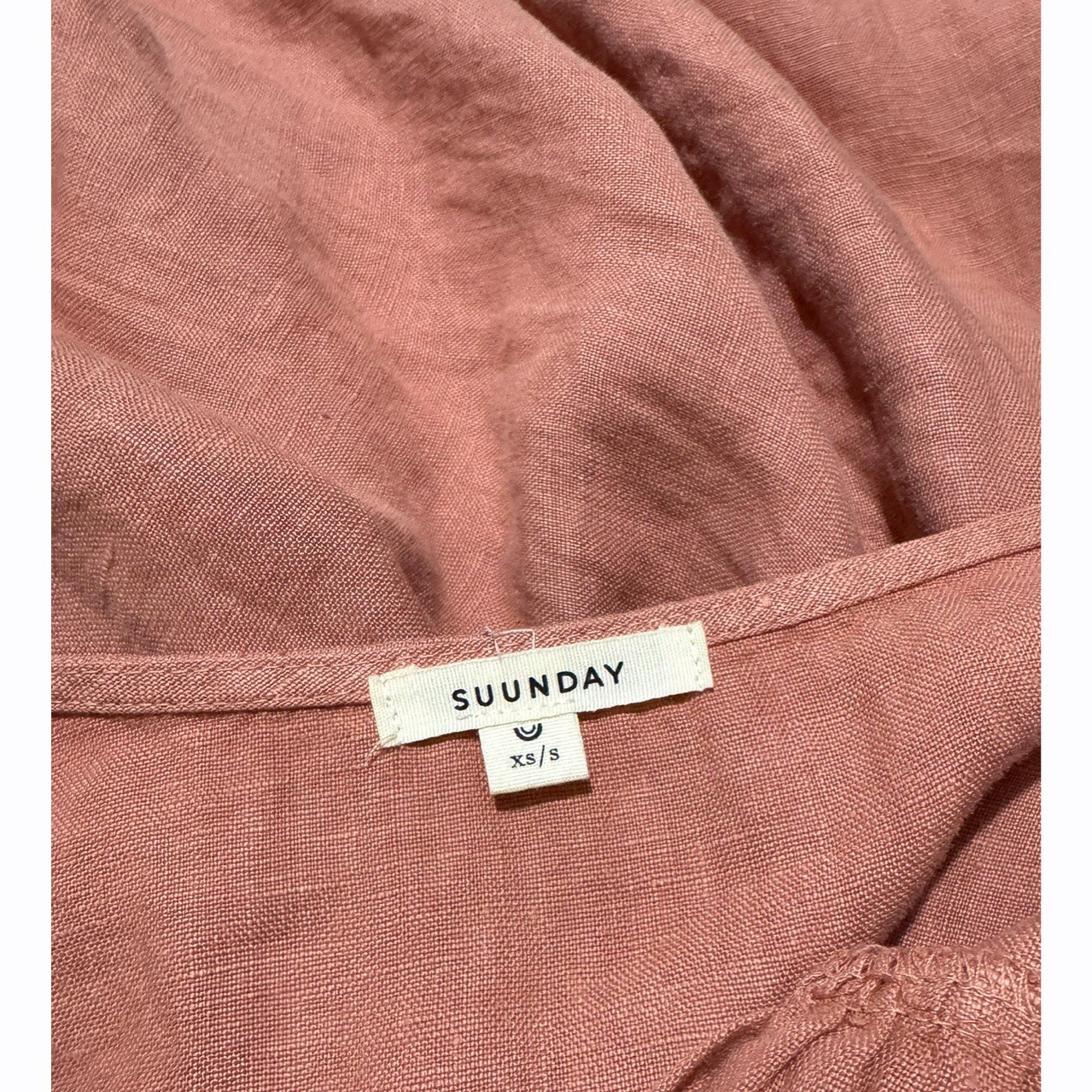 SUUNDAY The Emma 100% Linen Belted Midi Dress Blush Pink Oversized XS/S