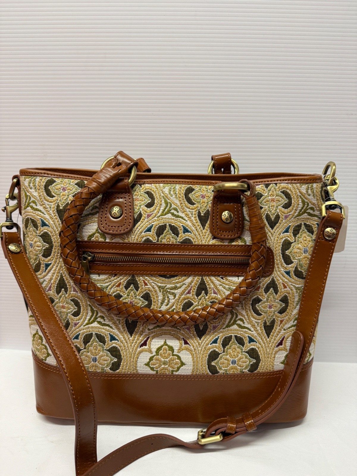 Patricia Nash LESINA Discovery Tapestry & Leather Tan Tote NEW $399 309 OF 400