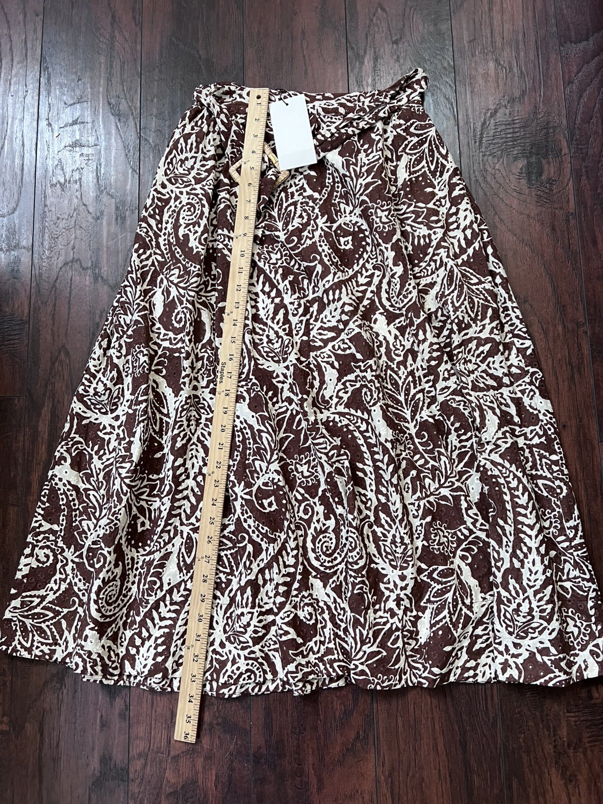 NWT Zara Embroidered Eyelet Midi Skirt Paisley-style Brown A-line Cotton Size S