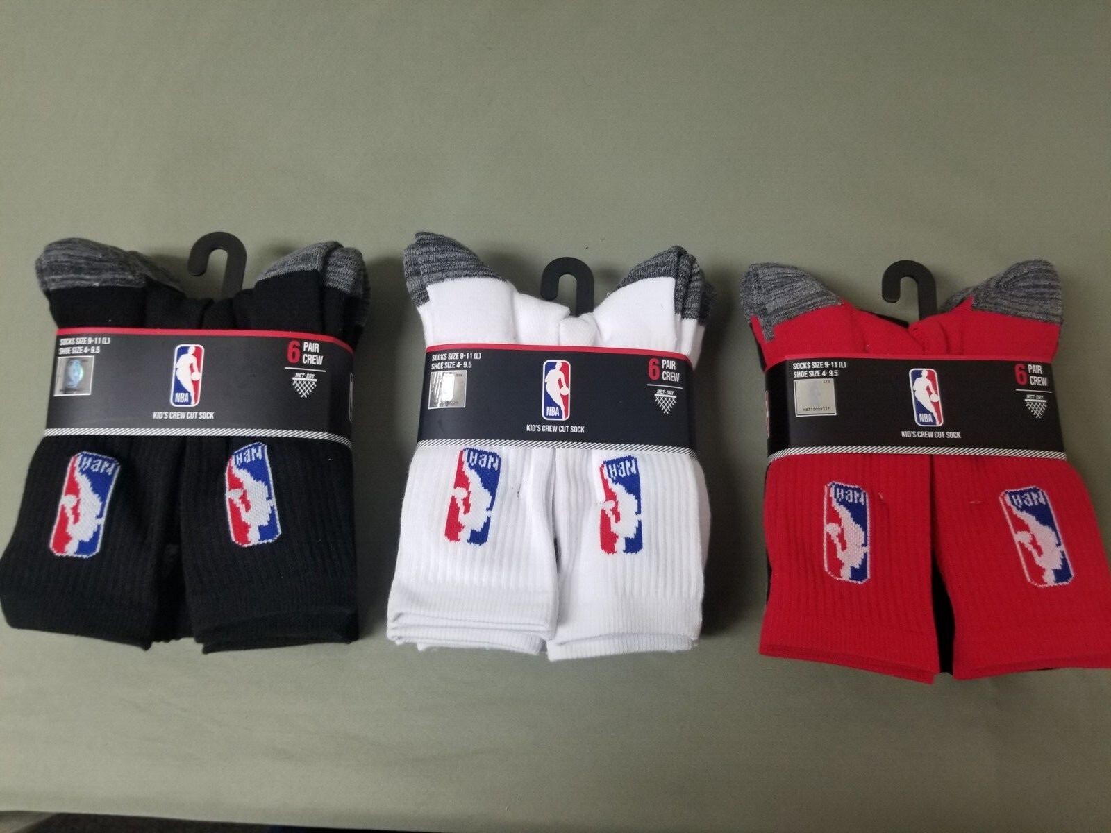 New Kids NBA 6 Pair Crew Cut Socks. 3 Colors To Choose.