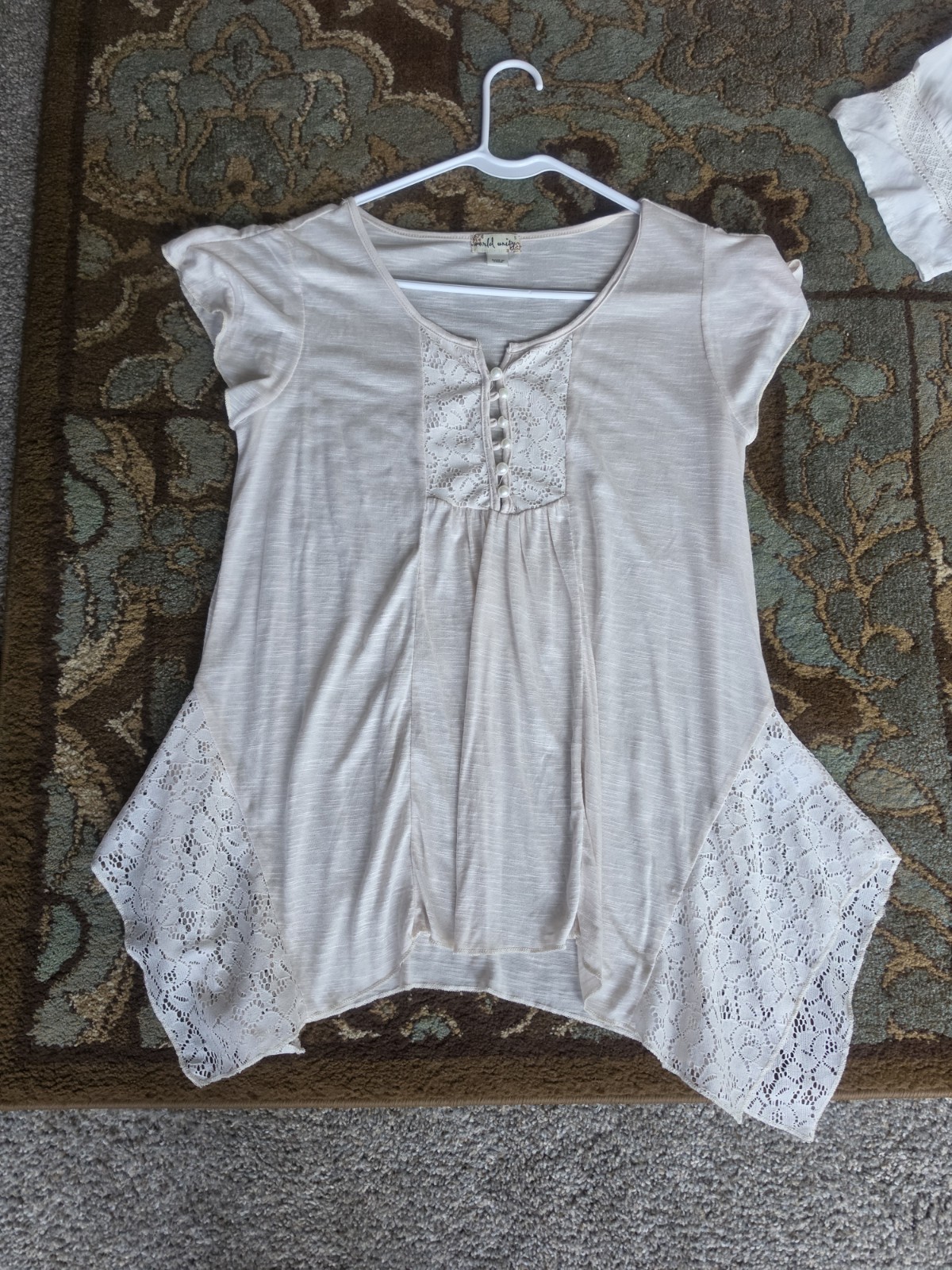 Womens SMALL FLOWY Crochet shirt: PEASANT/ BOHO/ COTTAGECORE/ ROMANTIC/ LUXURY