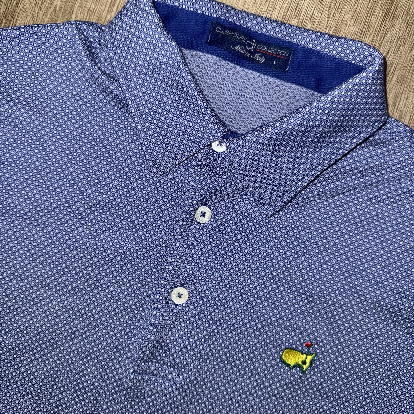 Masters Clubhouse Collection Performance Cotton Polo Mens L Blue White Geometric