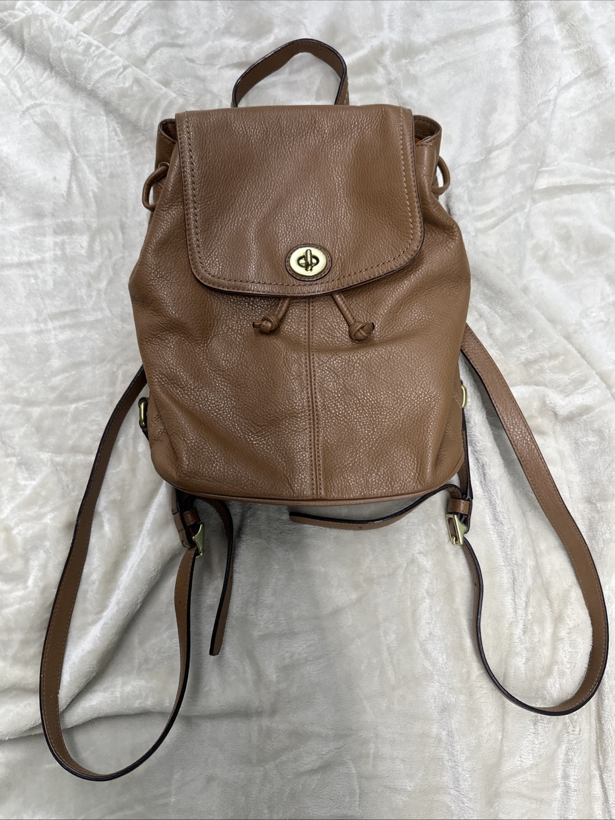 Vtg Coach Brown Pebbled Leather Medium Drawstring Backpack Shoulder Bag F24385