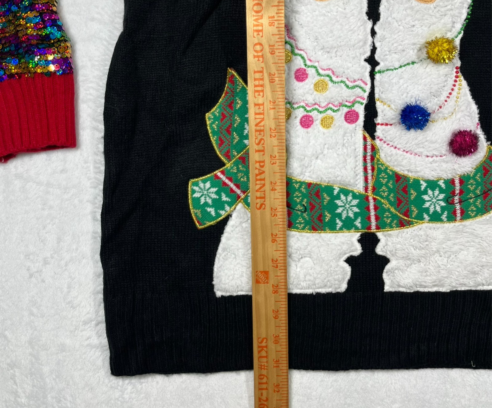 33 Degrees Ugly Christmas Sweater Women’s L Sequins Pom Pom Tinsel Holiday Party