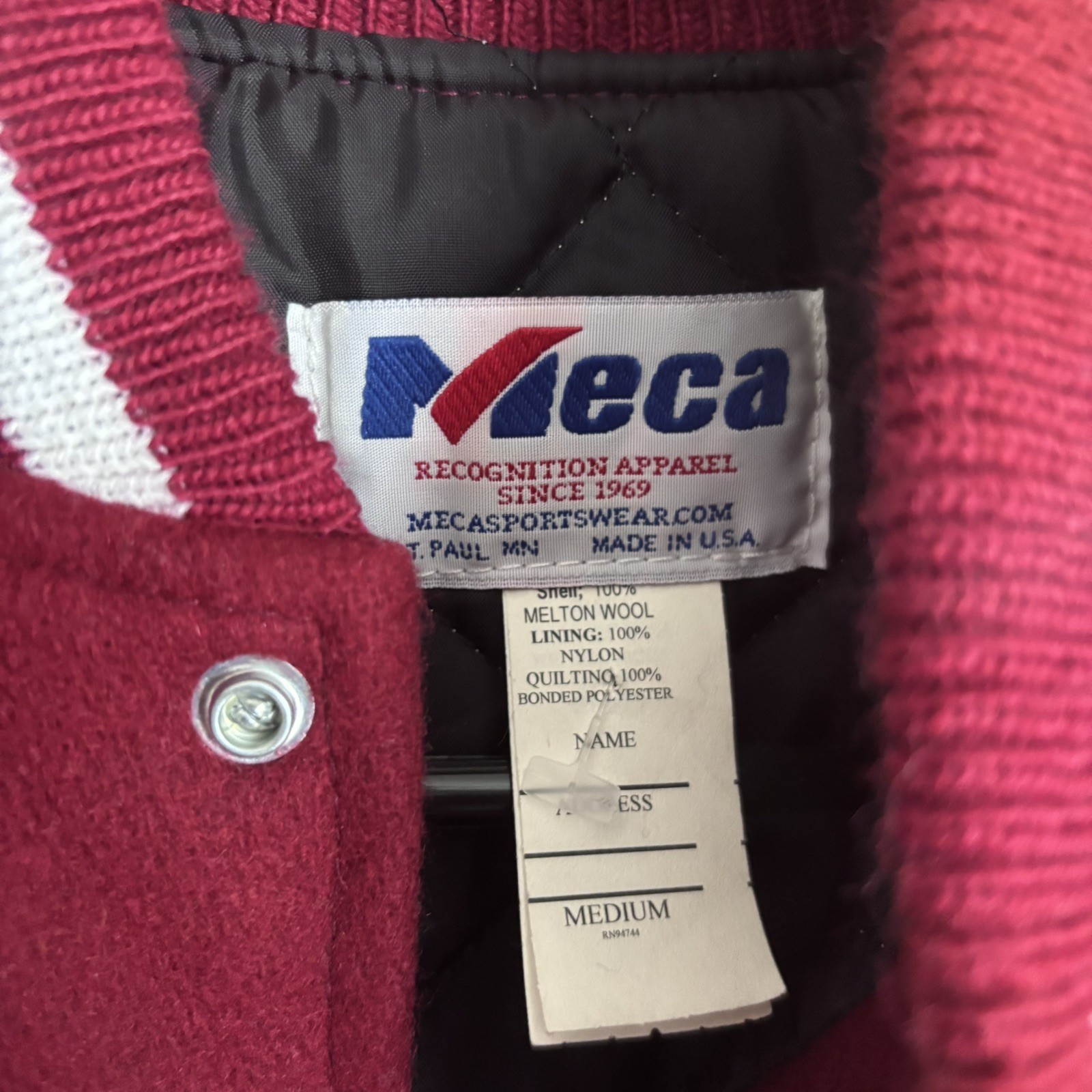 Vintage Varsity Letterman Jacket Red White Wool Leather Size Medium 80s 90s