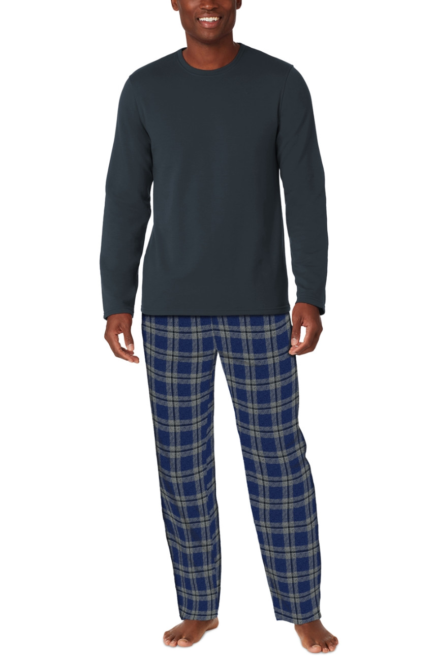 Cuddl Duds Men Cozy Lodge 2-Pc Sweatshirt & Pajama Pants Blue Heather Size L