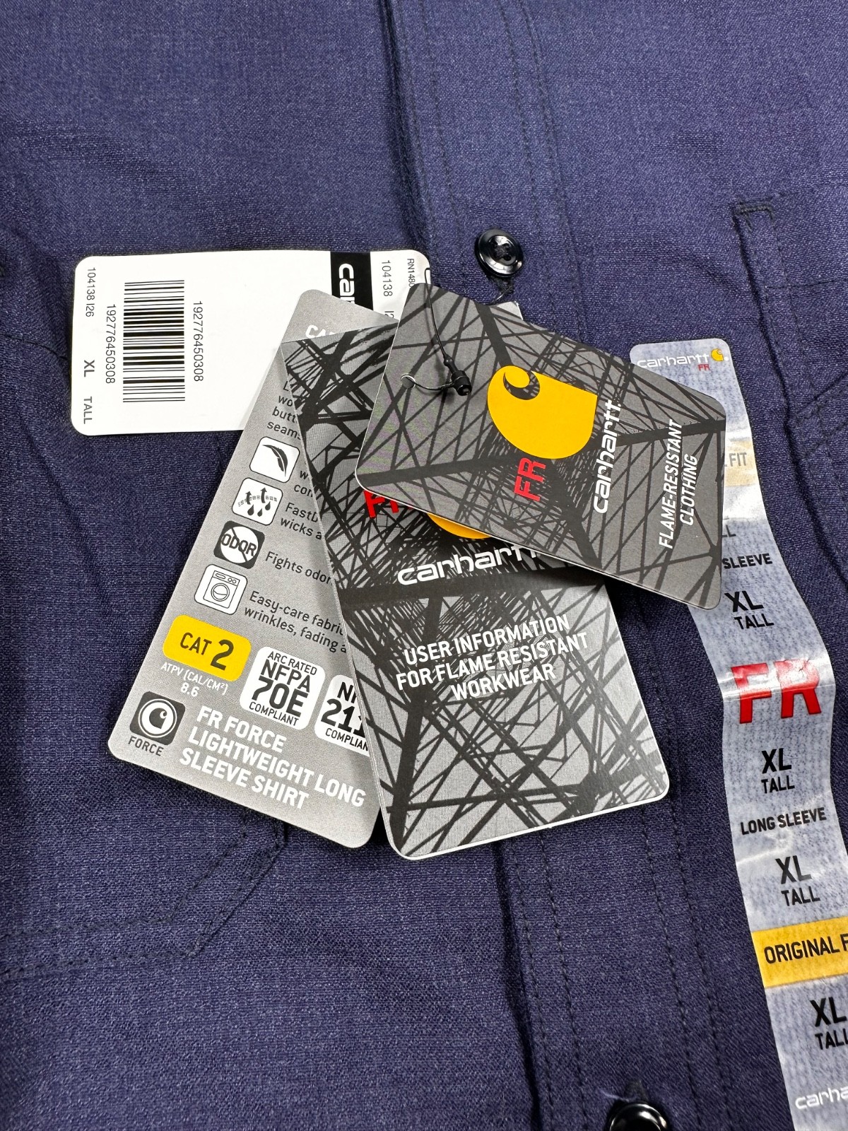 NWT Carhartt FR Force Flame Resistant Work Shirt XL Tall CAT 2 NFPA 2112 Navy