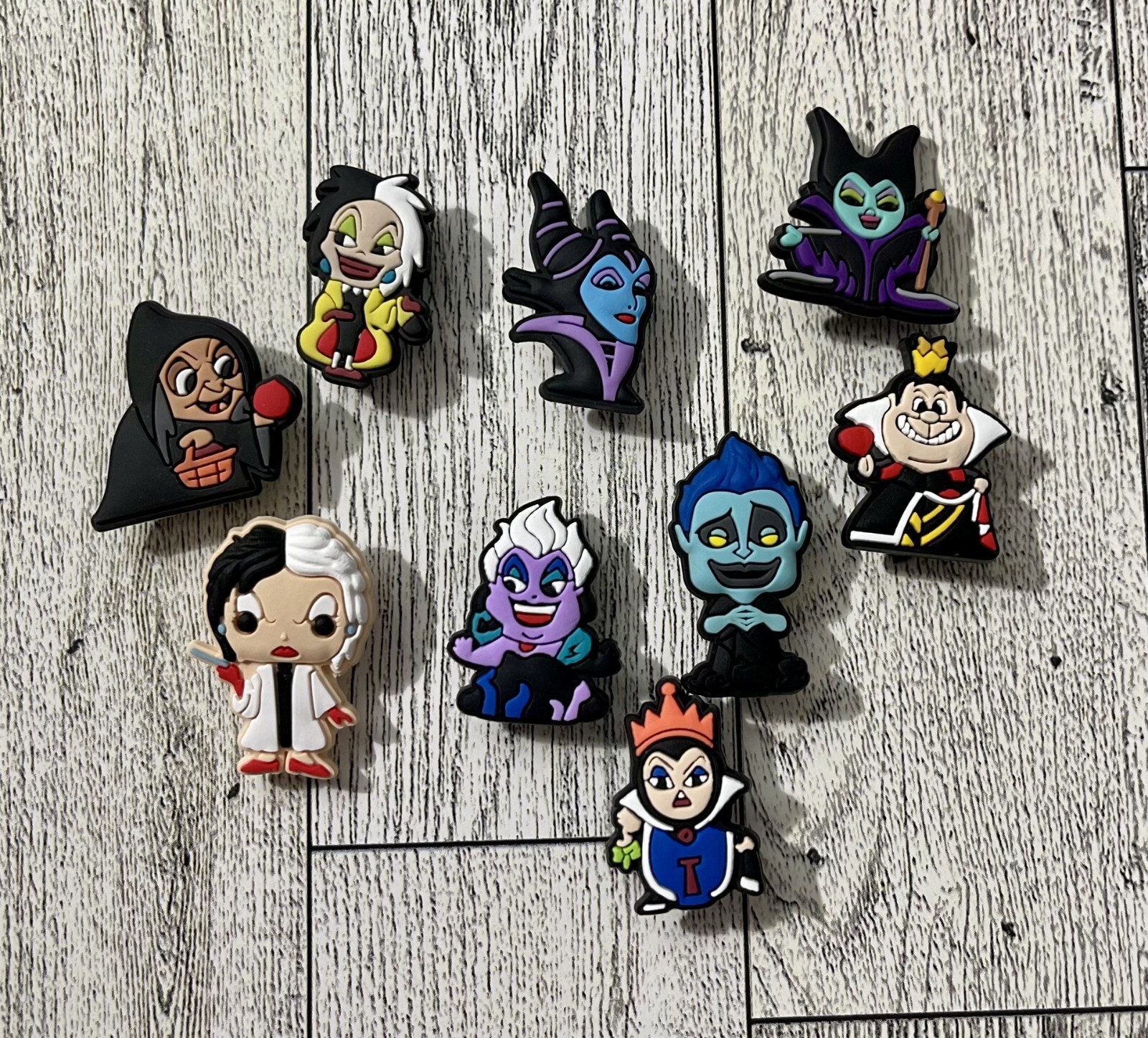 The Evil Disney Villains characters Shoe Croc Charm set of 9