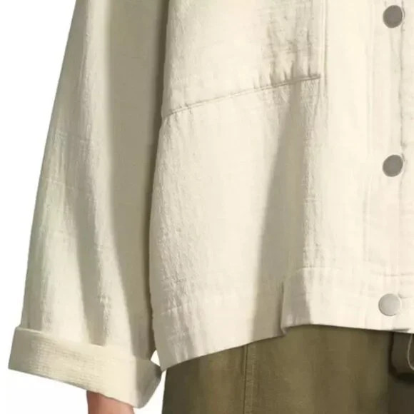 NWT Eileen Fisher Jacket S/M Undyed ECRU Organic Cotton Channels Boxy Mandarin
