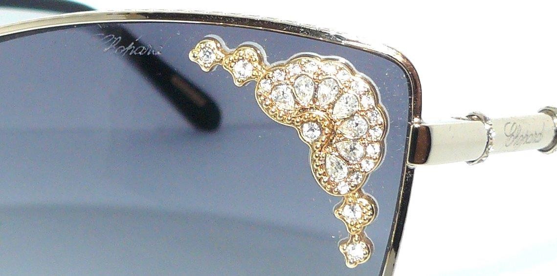 CHOPARD SUNGLASSES GOLD BLUE SCHC83S RHINESTONE CRYSTAL LOGO LUXURY WOMEN BAG