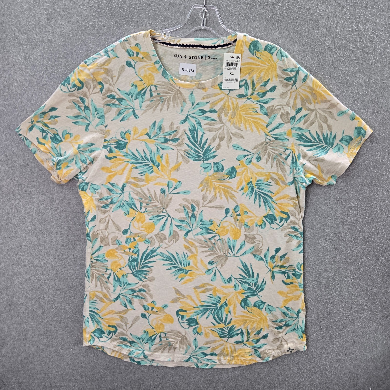 Sun + Stone Men Shirt XL Yellow Tropical Short Sleeve Crew Neck Tee NWT