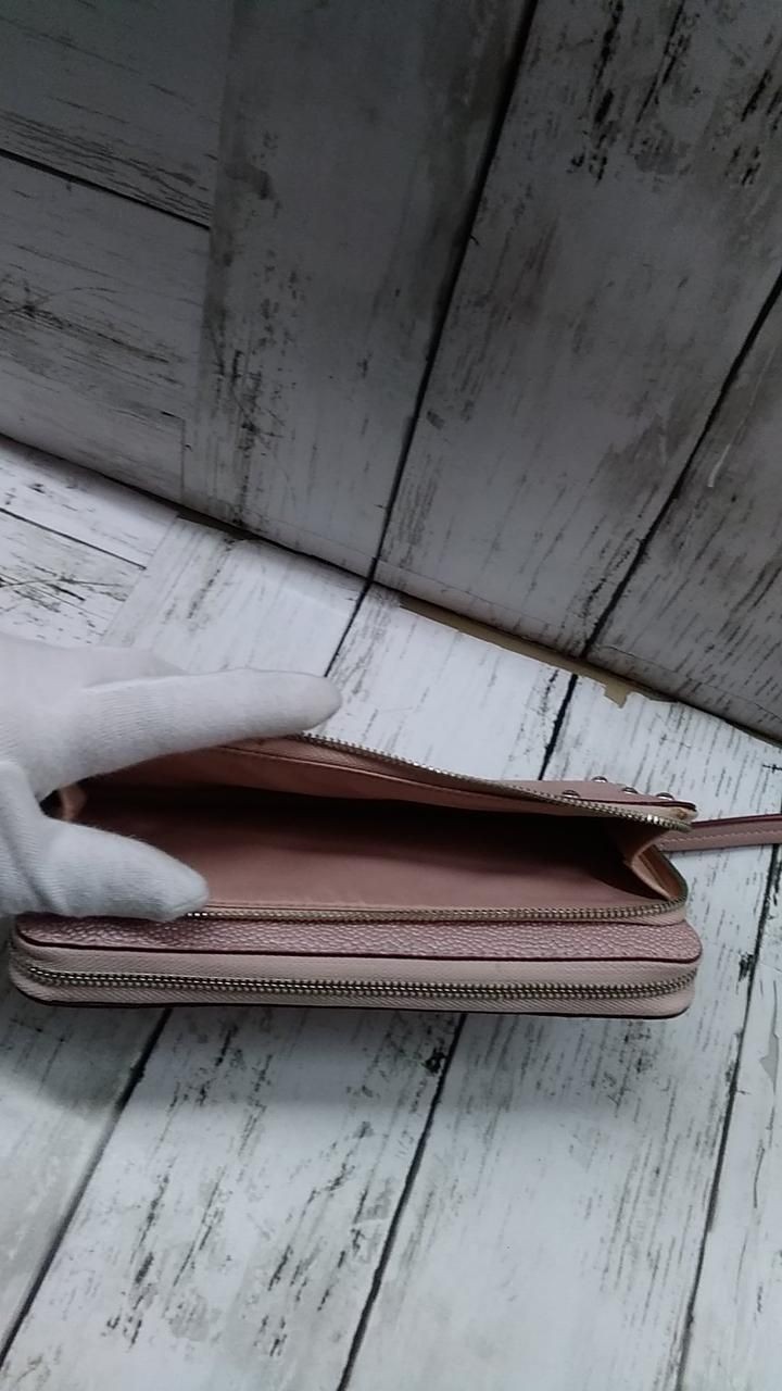 Coach Double Zip Round Wallet Pink × silver studs Used