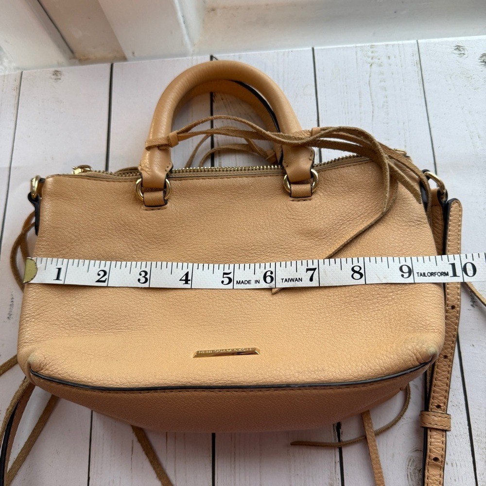 Rebecca Minkoff Tan Pebbled Leather Mini Satchel Crossbody with Fringe Details