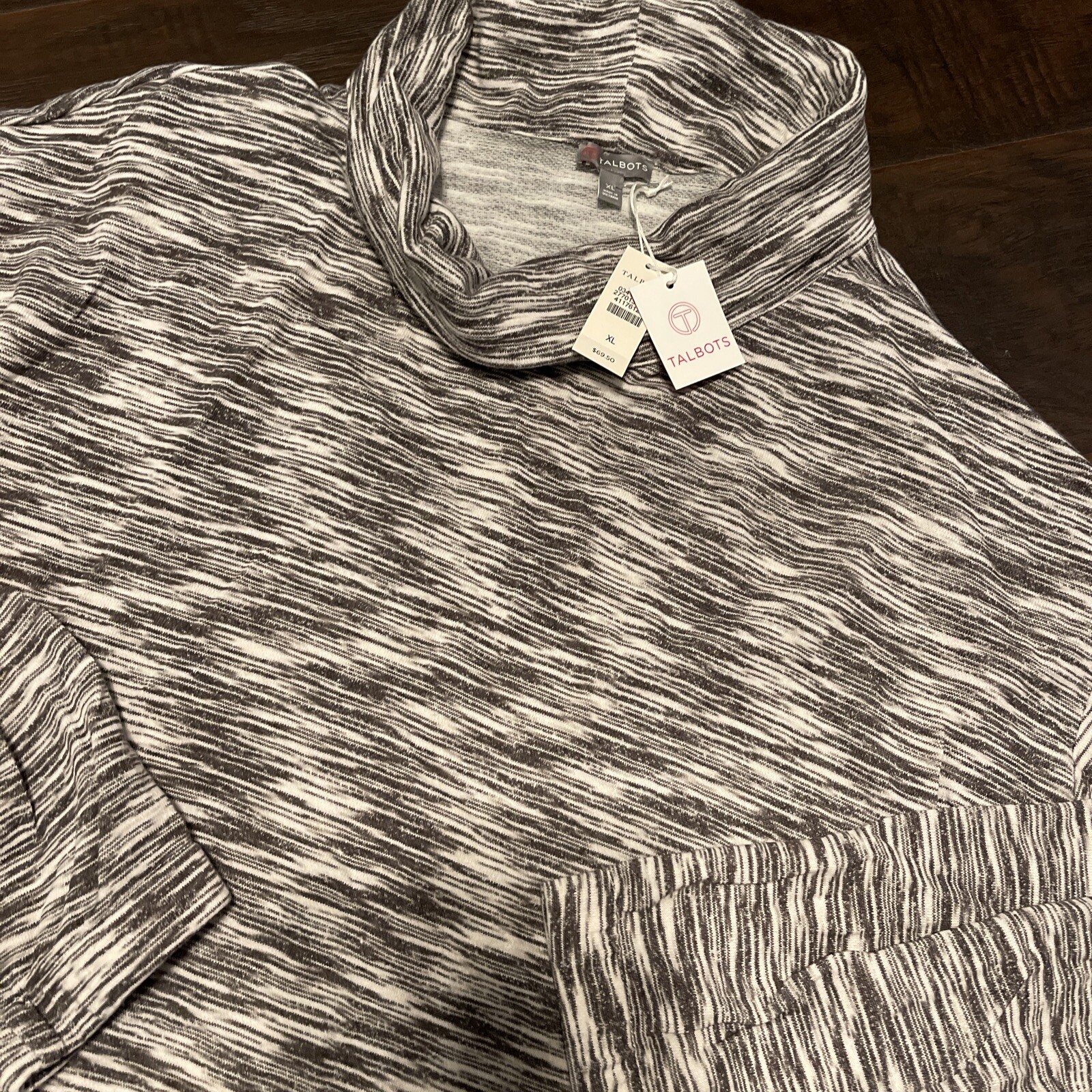 Talbots NWT New Tags Women’s Sz XL Cowl Neck Long Sleeve Grey Stripe Ish. Og $69