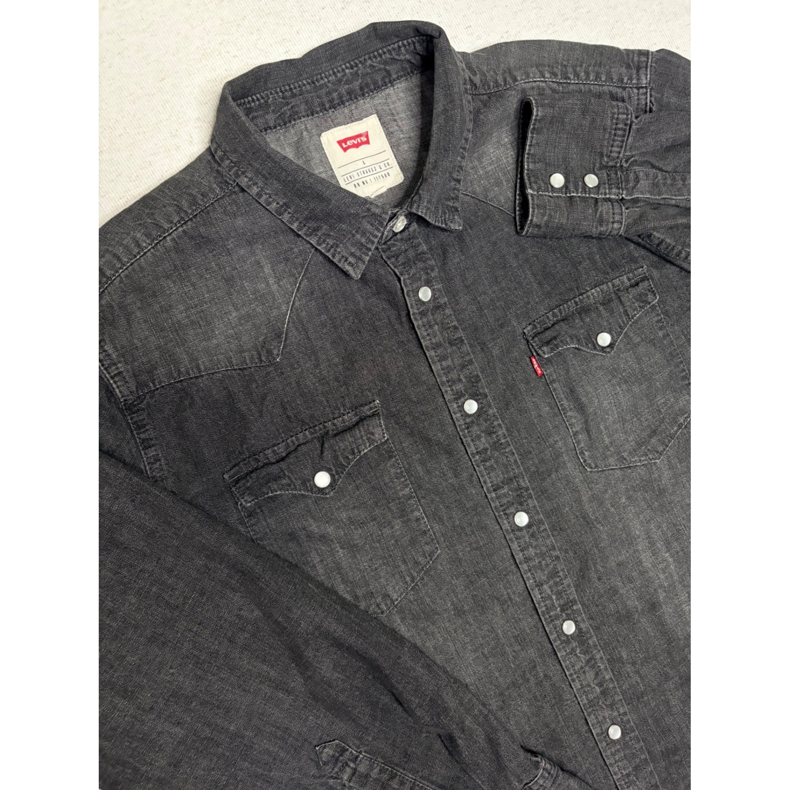 Levis Mens Western Denim Shirt Black Pearl Snap Long Sleeve 3LYLW2262 Size L