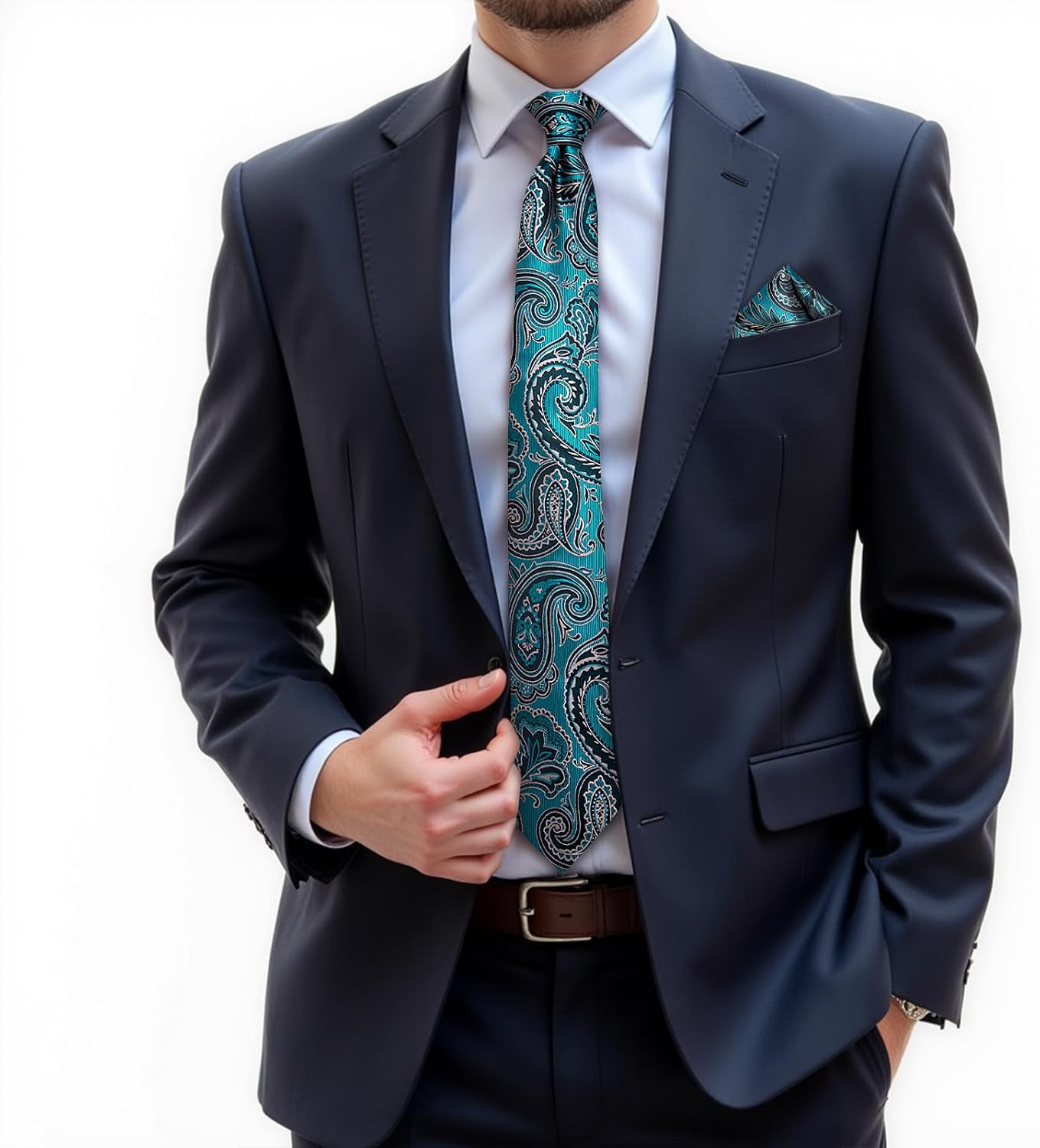 Mens Tie Set Silk Solid Paisley Necktie and Pocket Square Cufflinks Classic Form