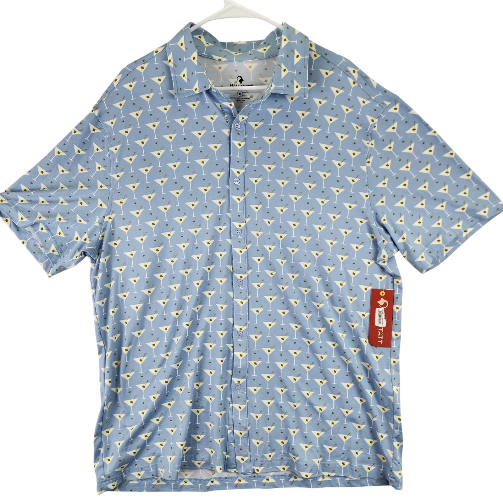 Hallstatt Mens XL Martini Print Short Sleeve Button Up Shirt Blue Golfcore