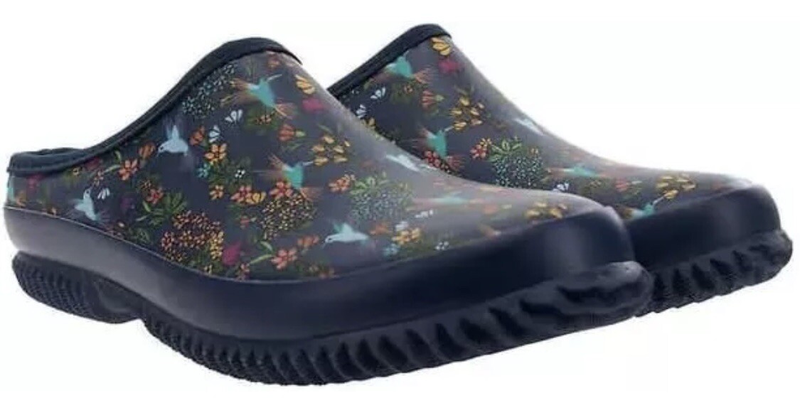 Western Chief Ladies Garden Clog Navy with Hummingbirds
