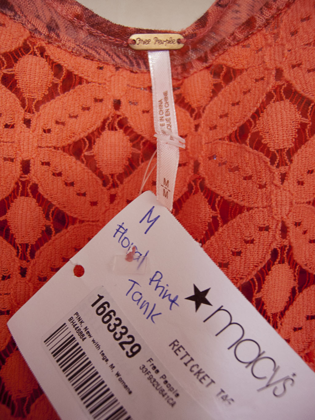 NEW FREE PEOPLE Coral Pink Back Scoop Tank Top M 52% Linen 48% Cotton $99