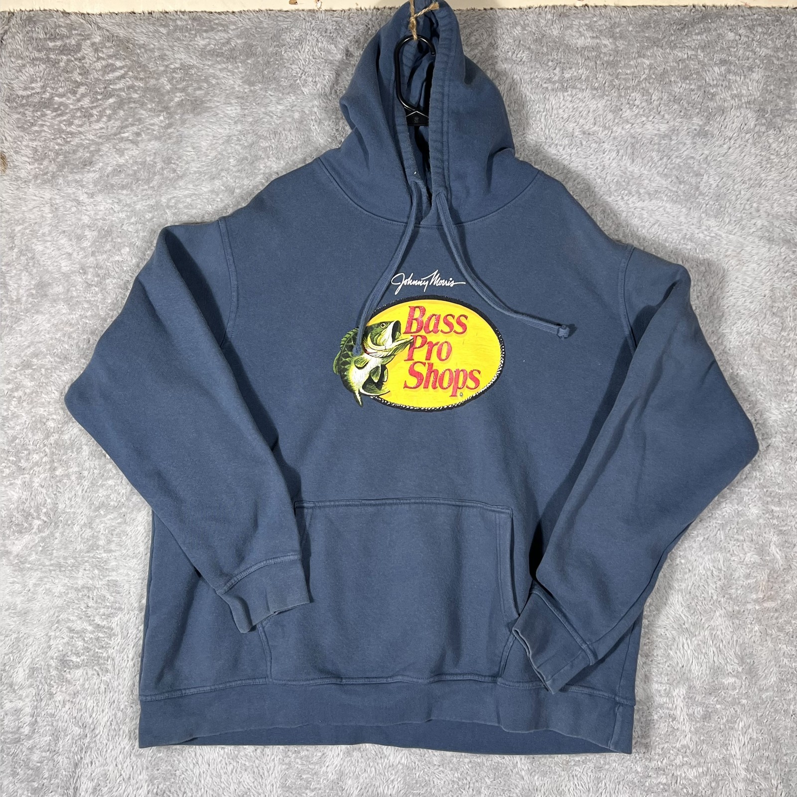 Bass Pro Shops Hoodie Mens 2XL Blue Cotton Graphic Long Sleeve Kangaroo Pocket