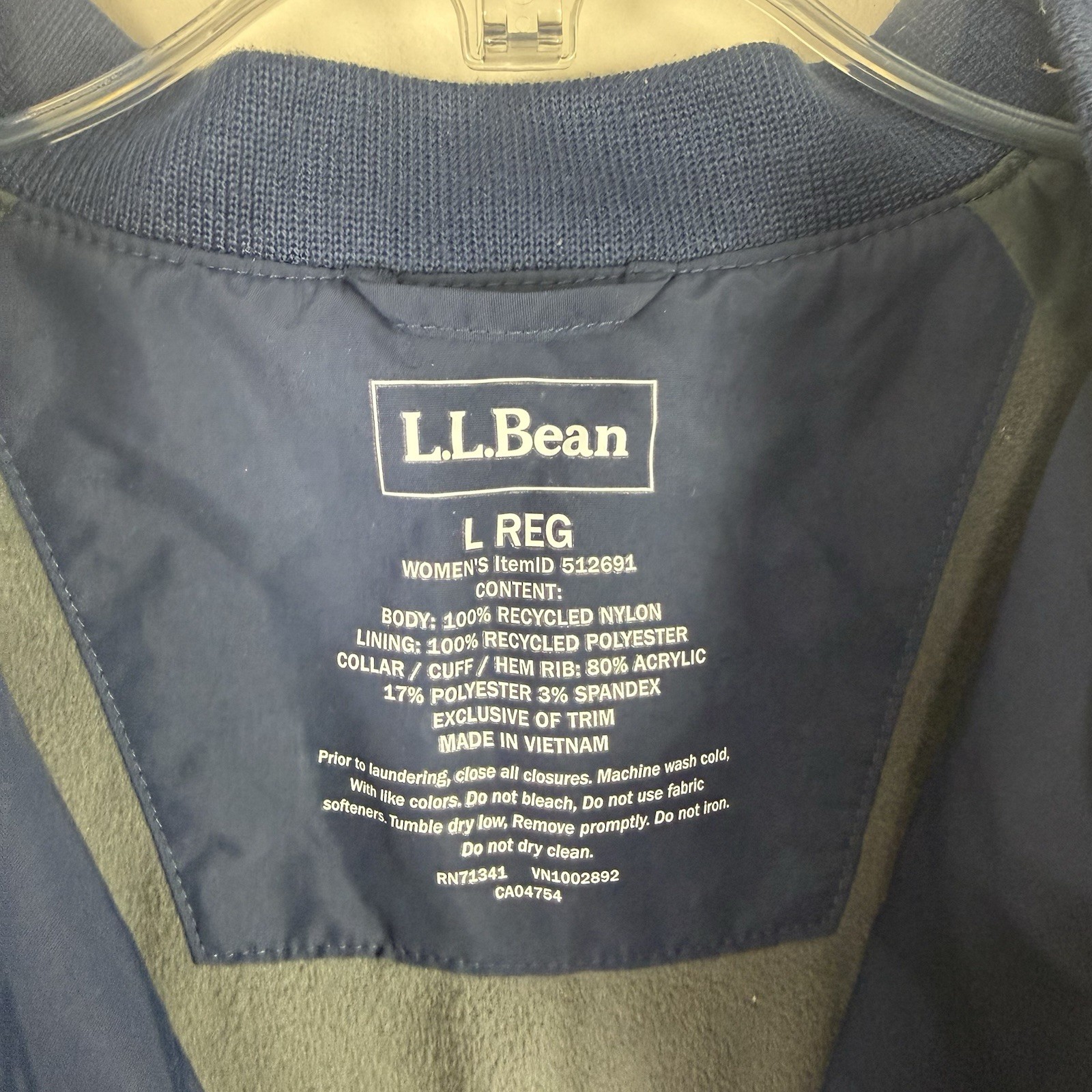 L.L. Bean Women Size Large Regular 3-Season Bomber Jacket Navy