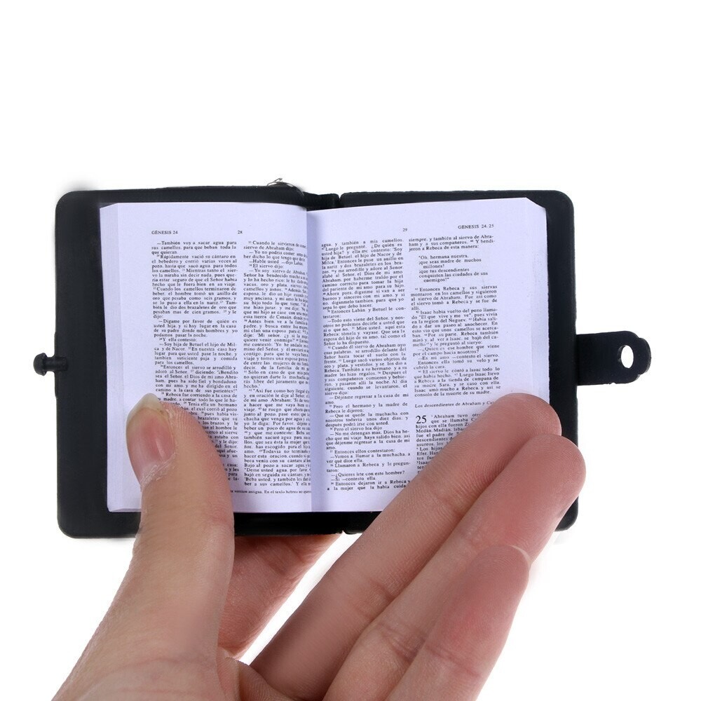 Leather Mini Bible Keychain, Orange Cover w/ Keyring, Jesus, Church, Christian