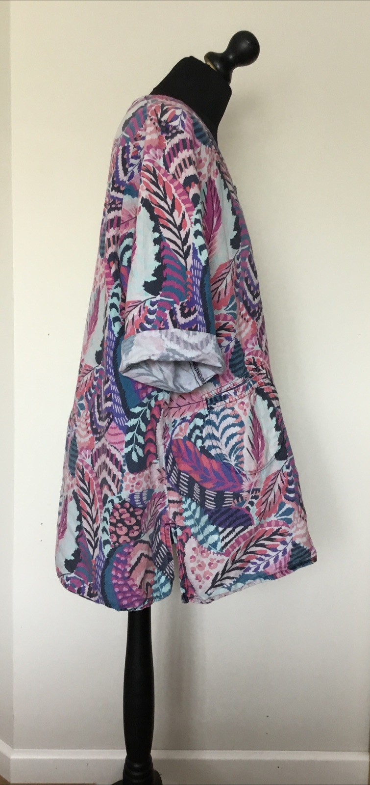 BOX2 UK 18-20 Multicoloured Cotton /Linen Swing Tunic Top With Two Front Pockets