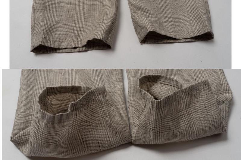 Men Checked Trousers Beige Wool/Linen 32 / M / 46