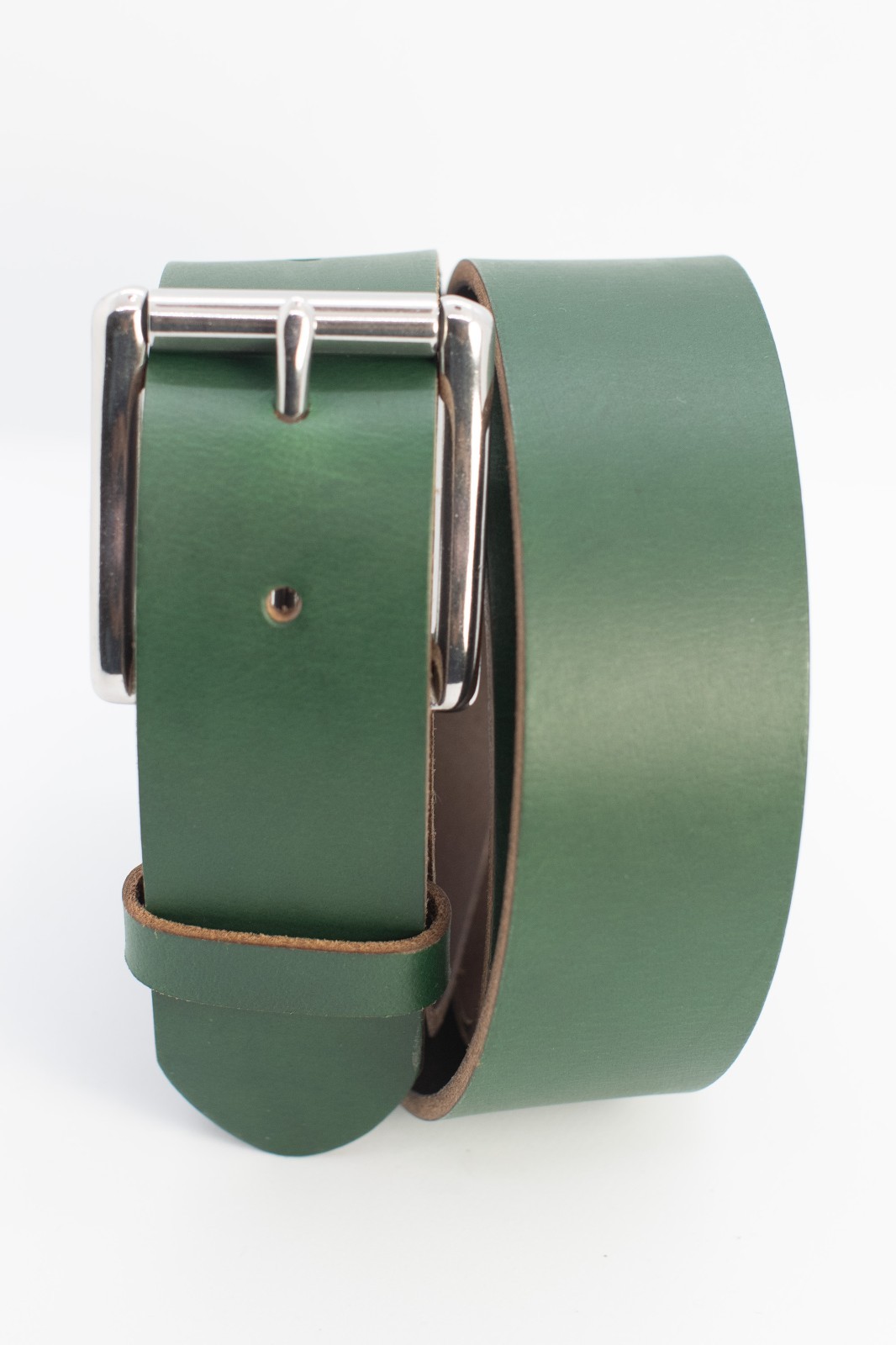 1.5″ Handmade Full Grain GREEN Leather Belt – Multiple Buckles – Made in the USA