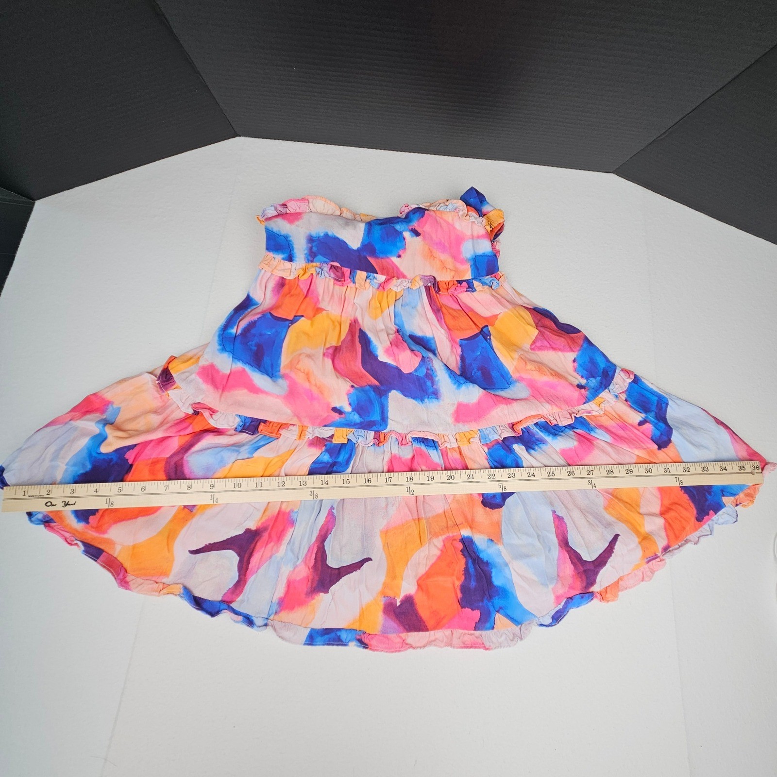 French Connection Abstract Watercolor Tiered Ruffle Mini Dress Multi-Color XXS 2
