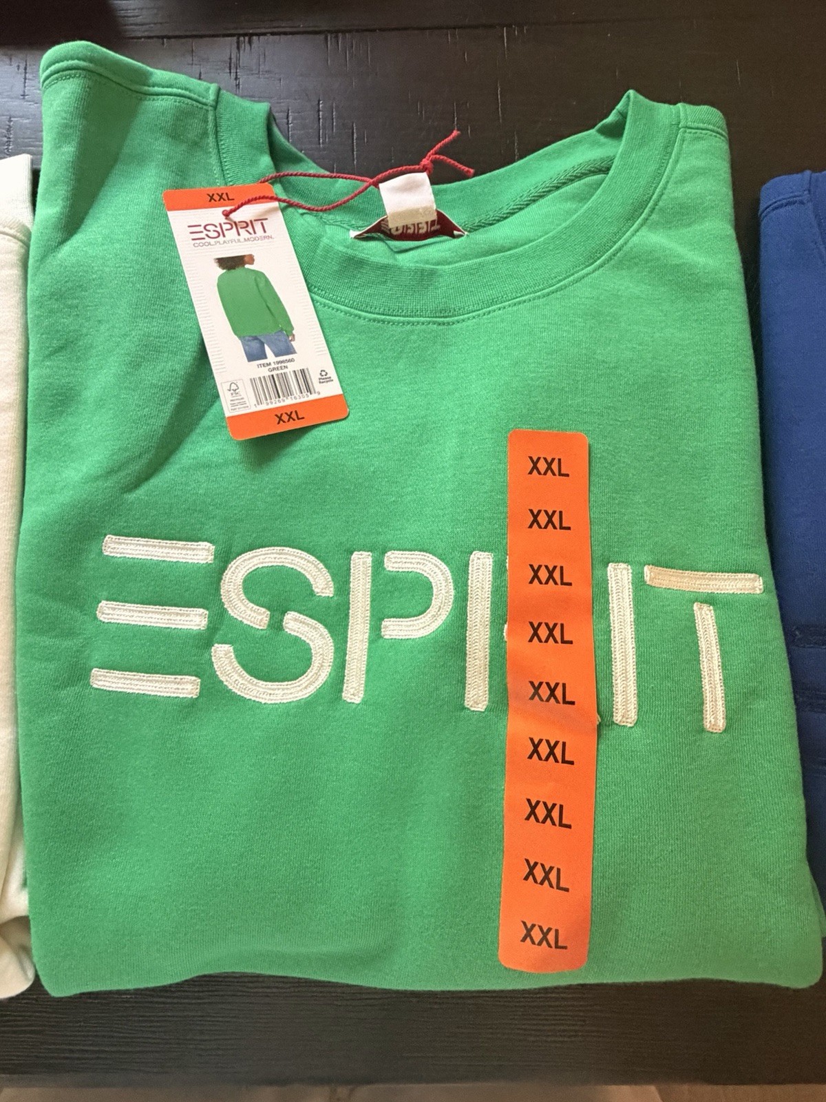 Esprit Costco Crewneck Sweatshirt 3 Pack XXL Blue Green White Retro Logo NWT