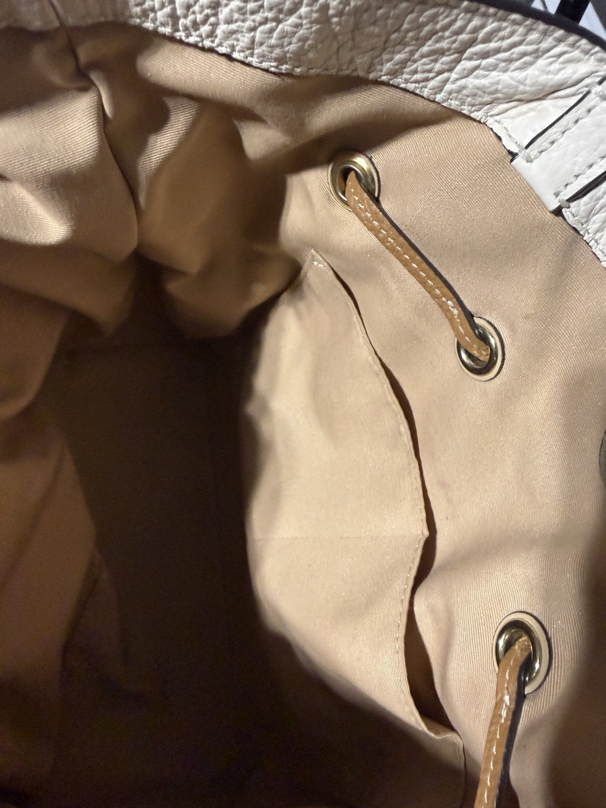 Coach Andy With Horse & Carriage Leather Tote Bag White & Brown Tassel Old Money