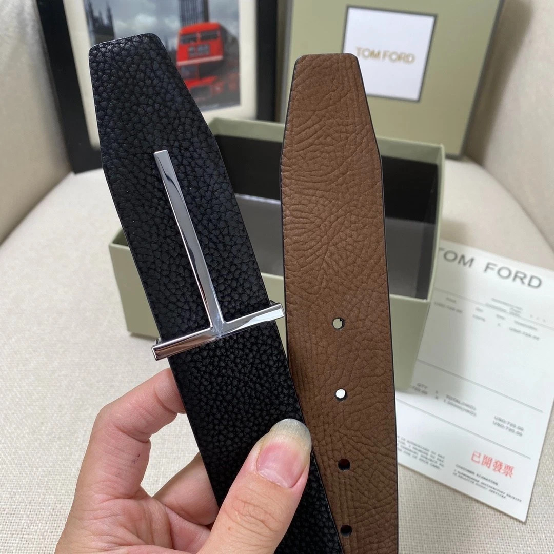 Tom Ford Reversible Leather T-Buckle Belt 38mm Luxury Designer Fashion New
